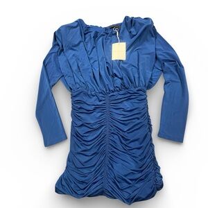 NEW BLUE Fluid Shoulder Pad Mini Dress